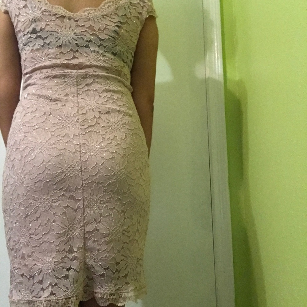 Sparkly lace Mauve knee length cocktail dress